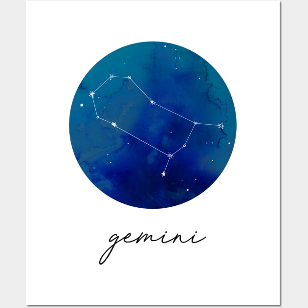 Gemini Zodiac Watercolor Constellation Wall Art by aterkaderk